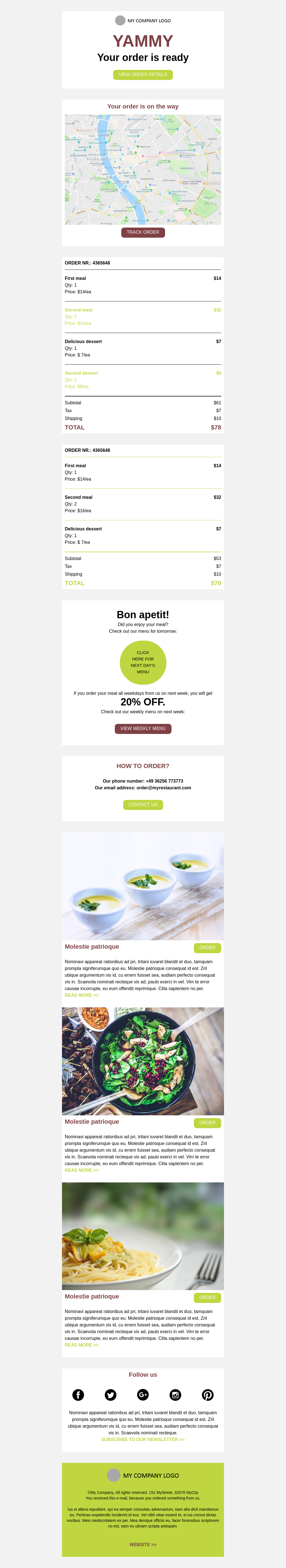 Food Delivery Order Confirmation Email Template