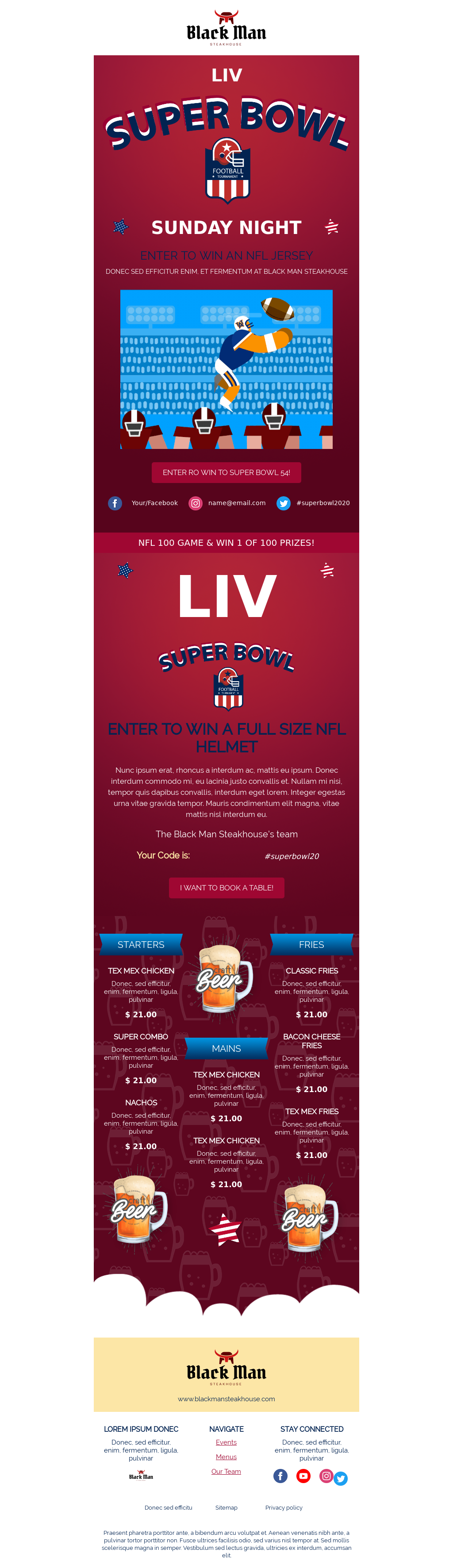 Super Bowl RED Event Invitation Email Template