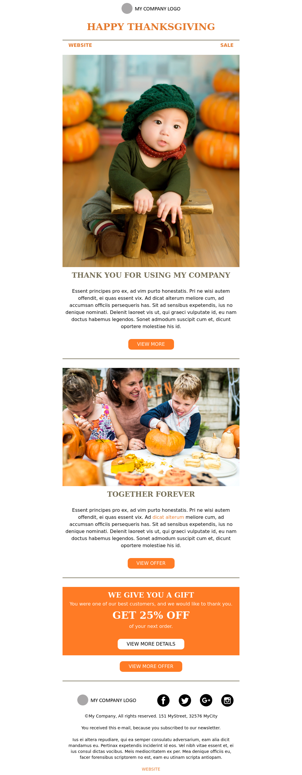 Thanksgiving Greeting Card Welcome Email Template